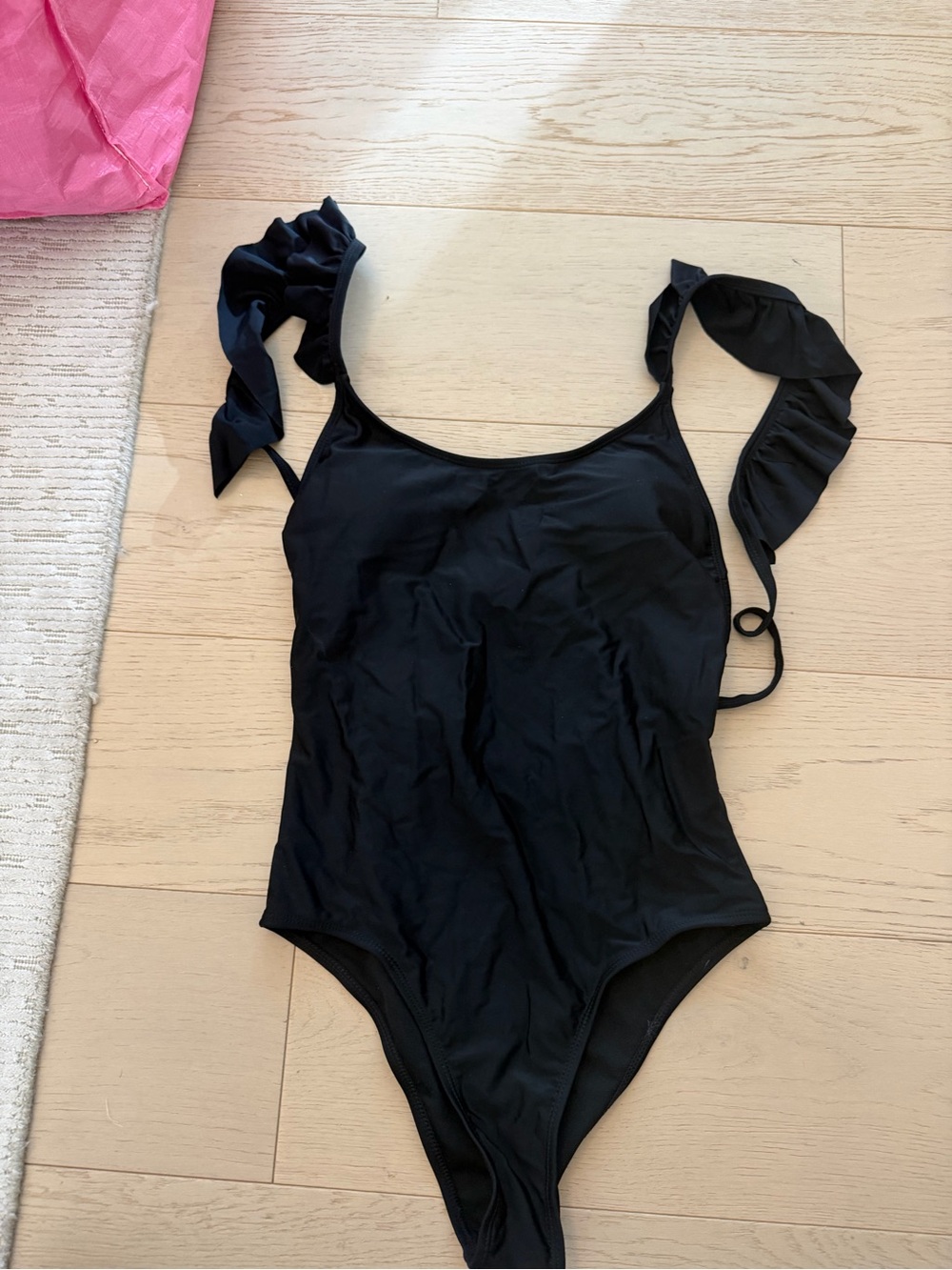 Black One-Piece Swimsuit with Ruffle Straps